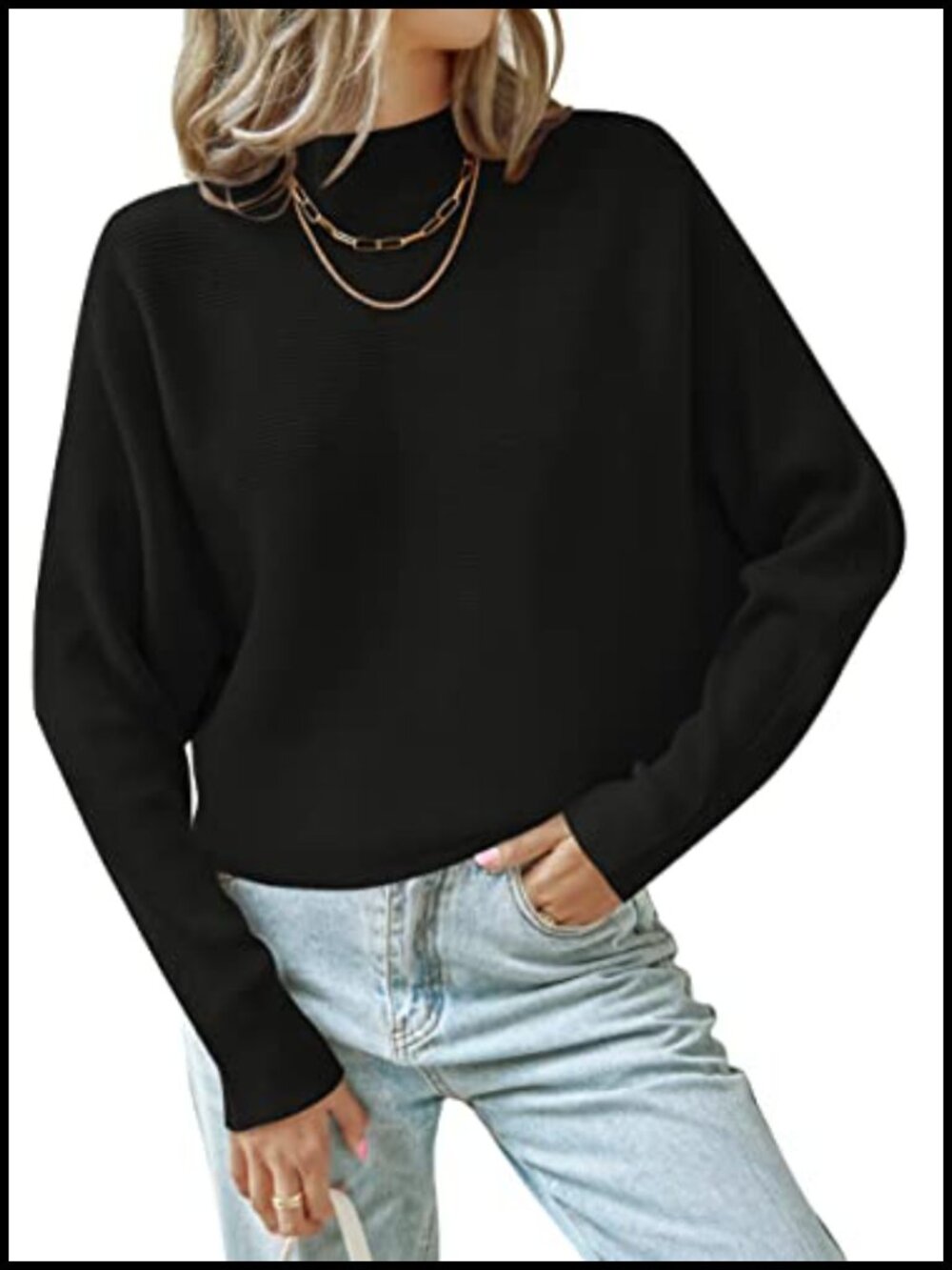 Women's Turtleneck Batwing Sleeve Ribbed Knit Oversized Pullover Sweater